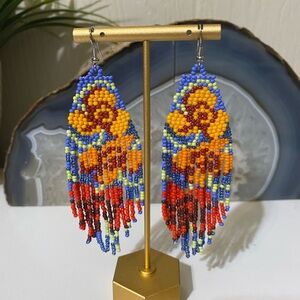 Handcrafted Multicolor Beaded Fringe Earrings